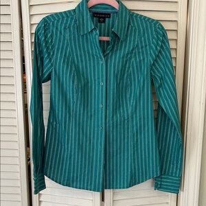 Attention Teal Striped Button Down Shirt